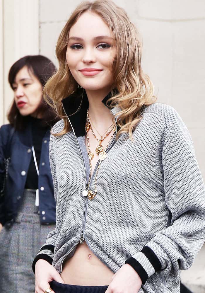 Lily Rose Depp arriving at the Chanel show during Paris Fashion Week Fall/Winter 2017/2018 on March 7, 2017