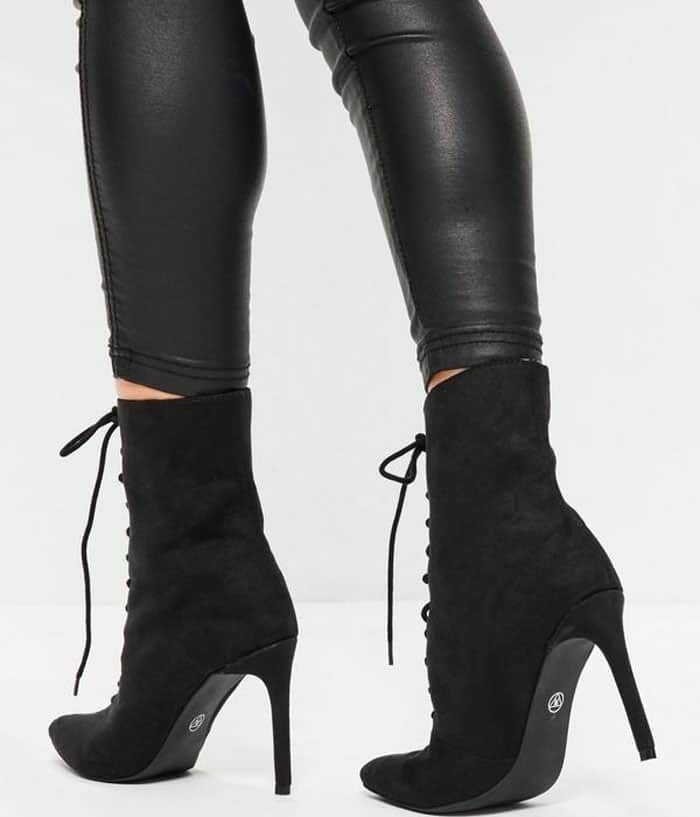 Missguided's Black Pointed-Toe Lace-Up Ankle Boots