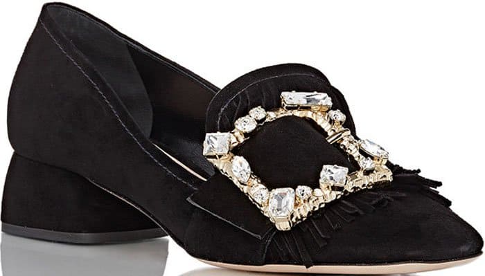 Miu Miu Embellished Buckle Suede Pumps