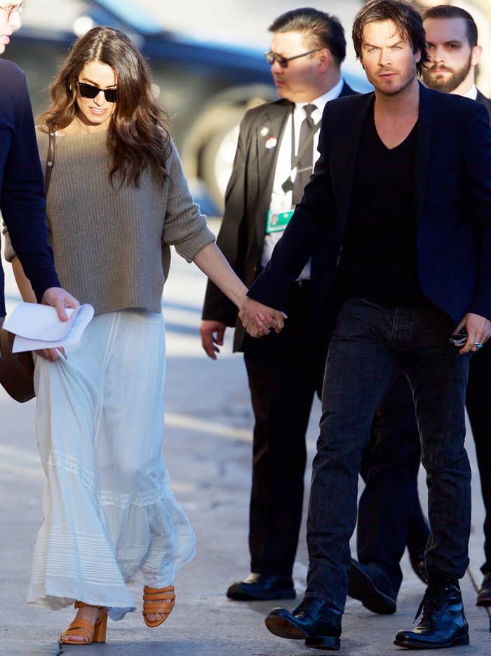 Nikki held her husband Ian Somerhalder's hand as the two made their way into the "Jimmy Kimmel Live!" set