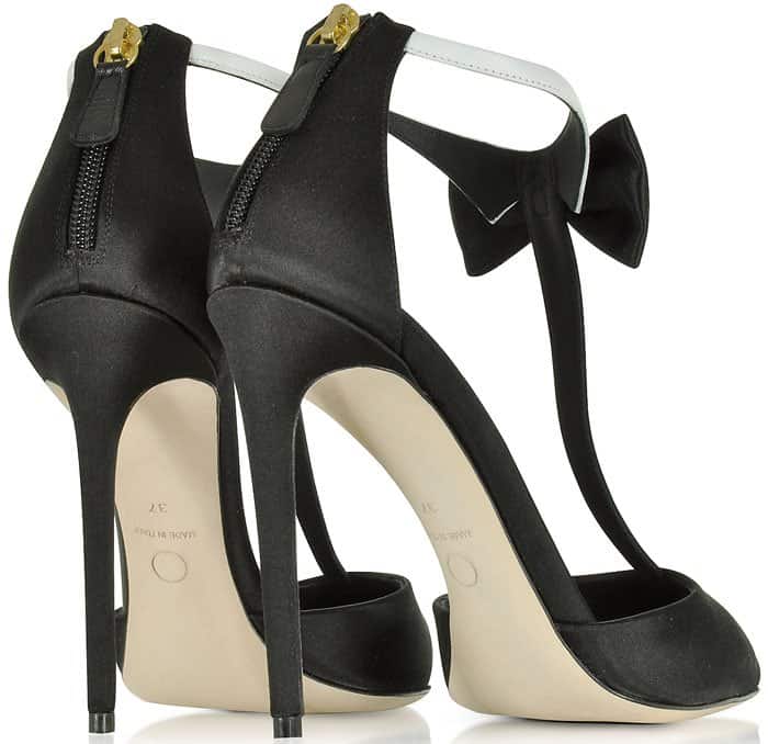 Olgana Paris La Garconne Black Satin T-Strap Pumps