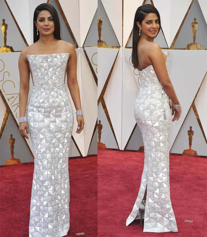 Priyanka Chopra wears geometric-patterned gown. 
