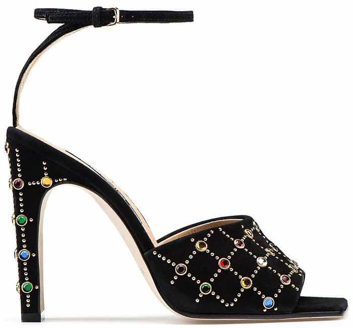 Sergio Rossi SR1 Black Suede Sandals with Multicolor Glass Gems