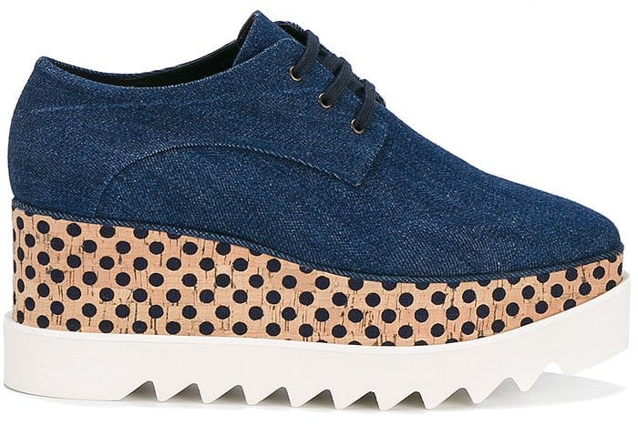 Stella McCartney Elyse Dotted-Cork Platform Oxford Creepers in Blue Denim