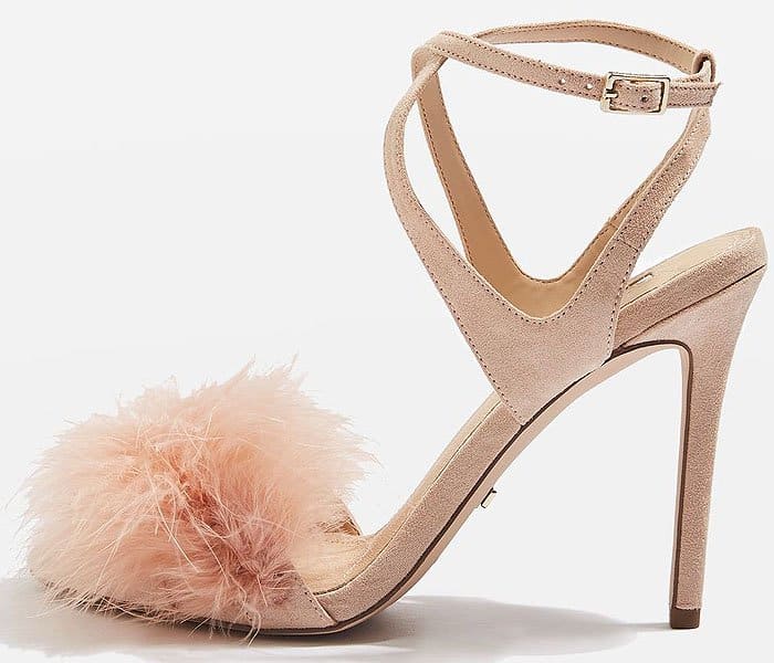 Topshop Reine Feather-Topped Suede Ankle-Strap Sandals