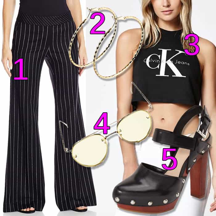 Get Vanessa Hudgens' CK Jeans crop tank and striped pants look.