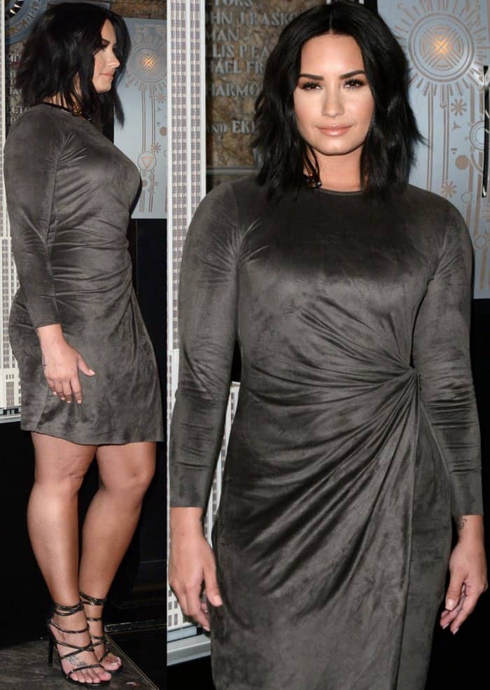 Demi Lovato with tousled waves and glossy nude lips