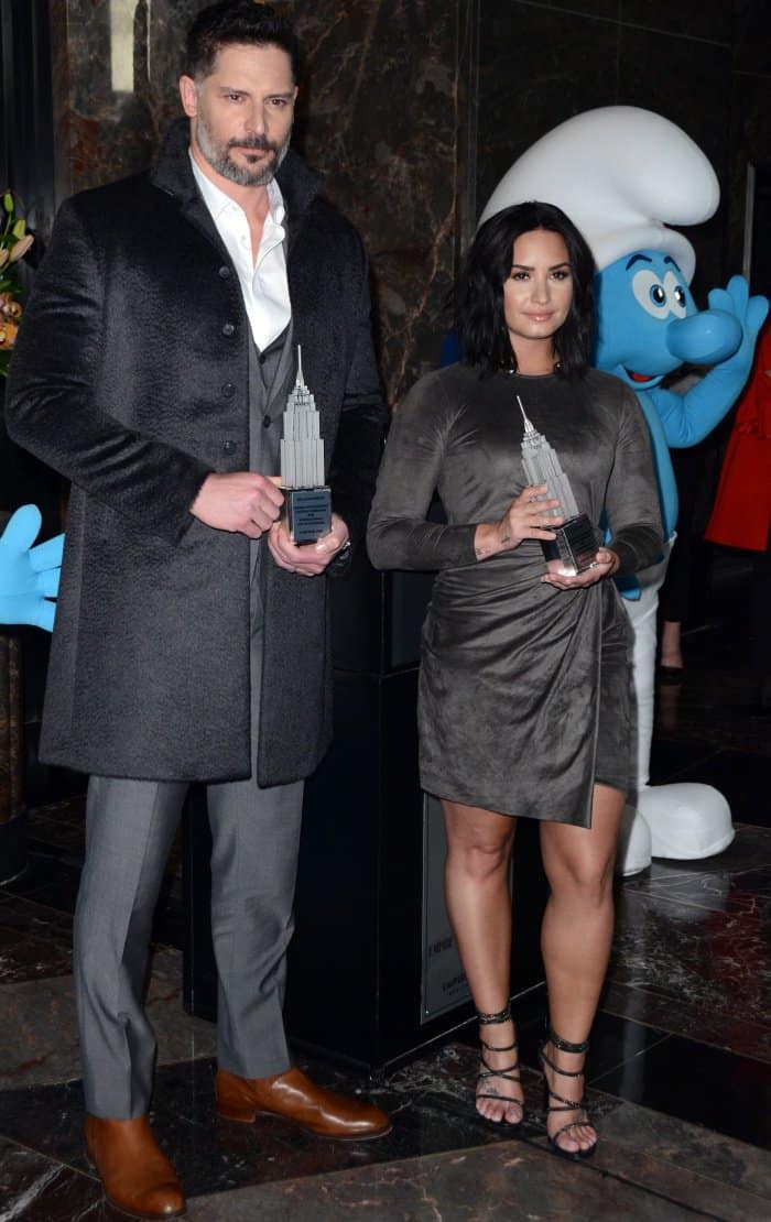 Joe Manganiello and Demi Lovato at the Empire State Building for the International Day of Happiness