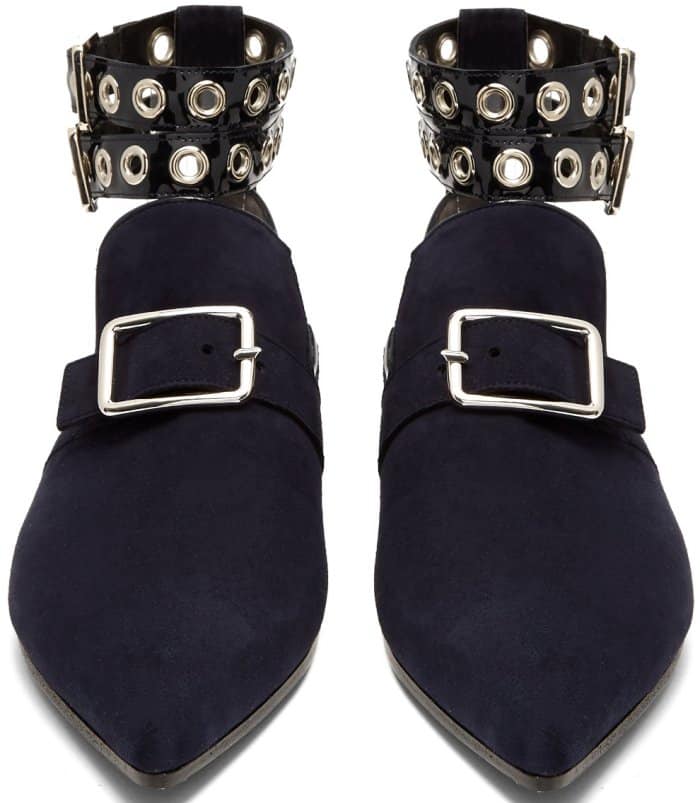 Self-Portrait x Robert Clergerie “Lolli” Point-Toe Flats in Ink Navy Suede