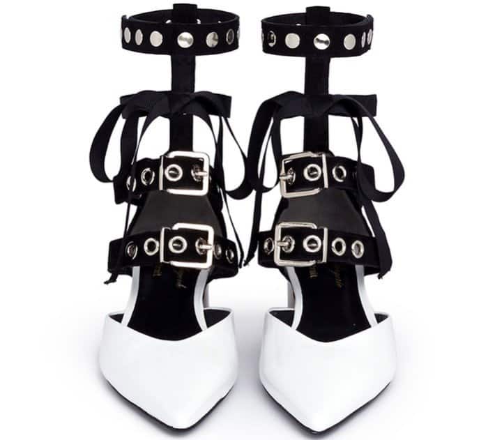 Self-Portrait x Robert Clergerie “Susa” Eyelet Strappy White Patent Leather Pumps