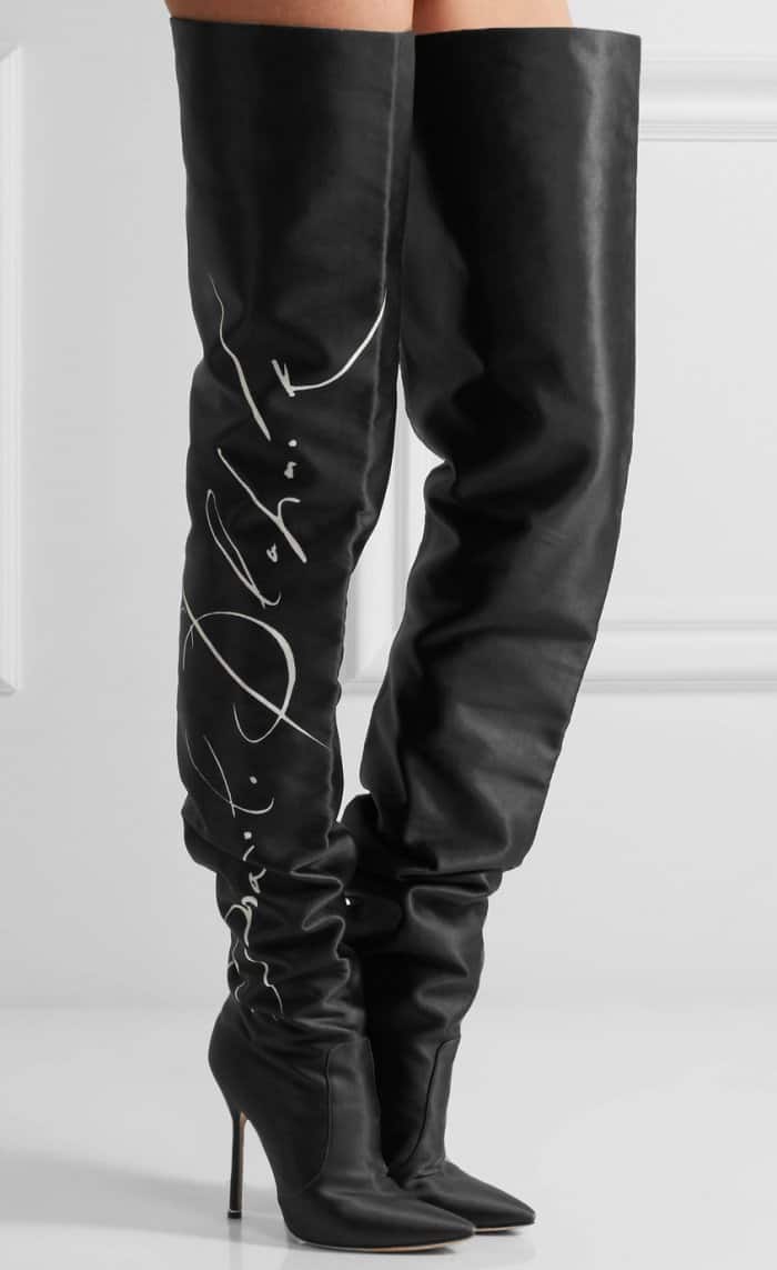 Vetements x Manolo Blahnik Printed Satin Thigh Boots