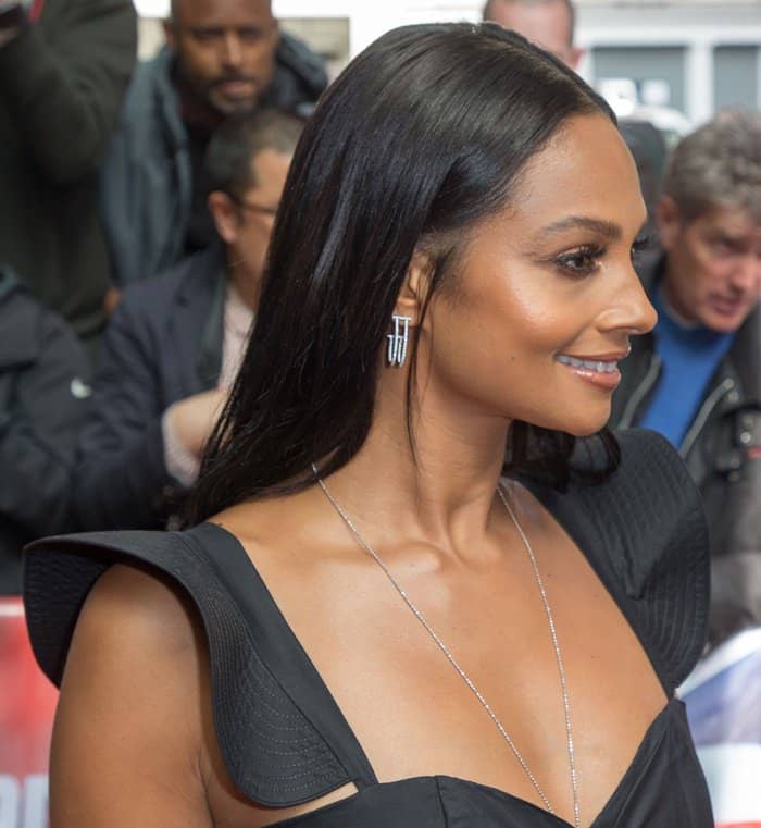 Alesha Dixon wore her sleek, straight hair down with a middle part, adding a polished and elegant touch to her edgy outfit