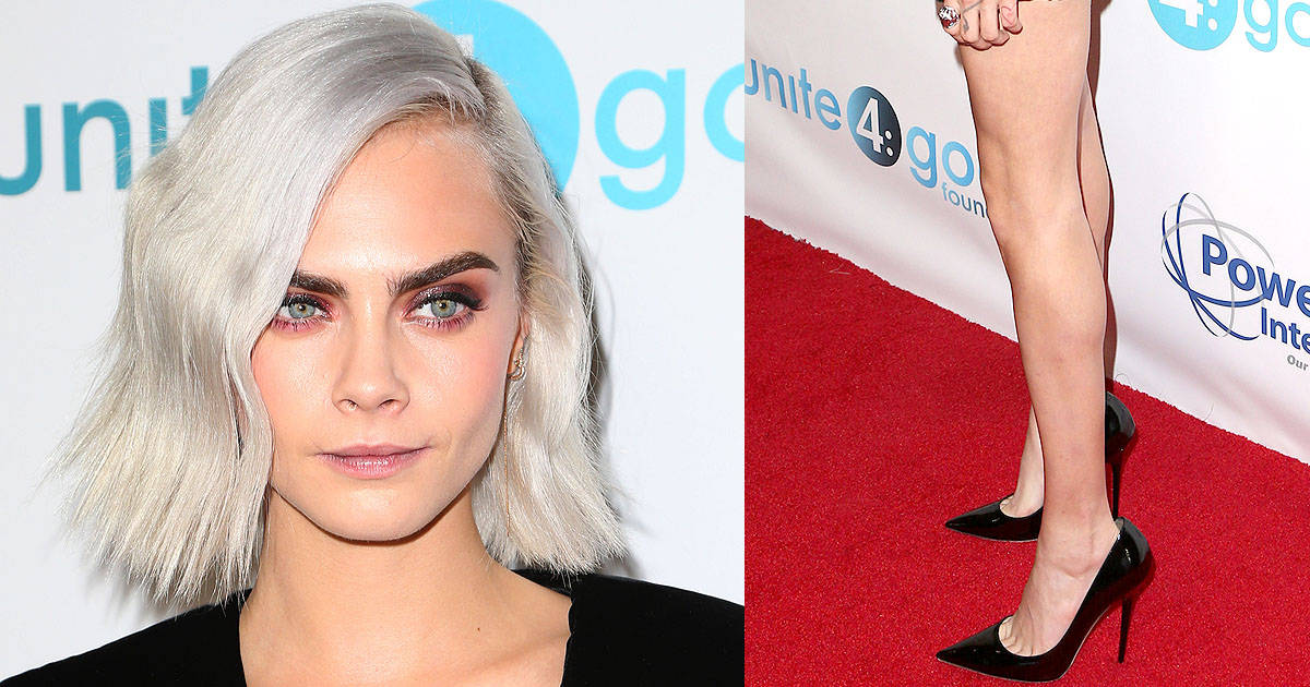Cara Delevingne Goes Edgy at unite4:humanity in Winged Lipliner and Black Jimmy  Choo Anouk Pumps