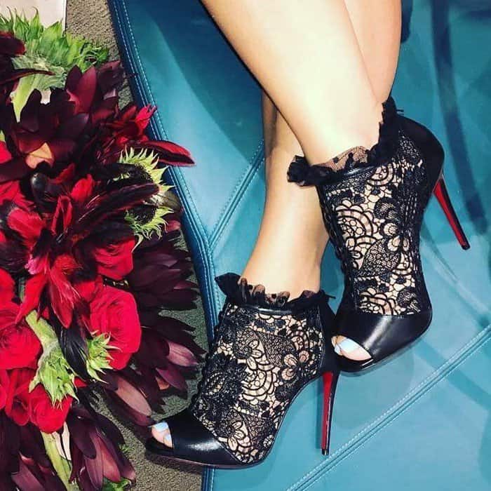 Christian Louboutin 'Henrietta' Lace Peep-Toe Red Sole Booties