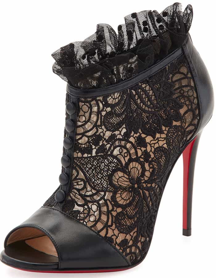 Christian Louboutin 'Henrietta' Lace Peep-Toe Red Sole Booties