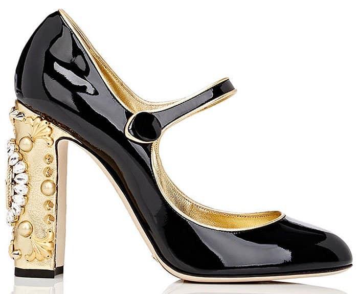 Dolce & Gabbana Embellished-Heel Patent Mary Janes