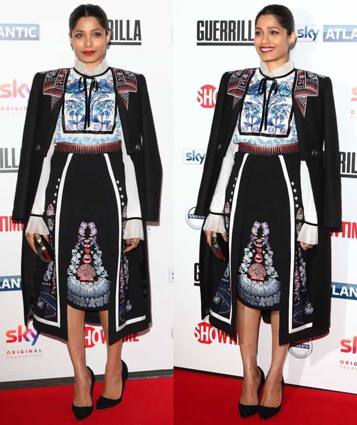 Freida picked a Temperley London ensemble that featured embroidered detailing all over