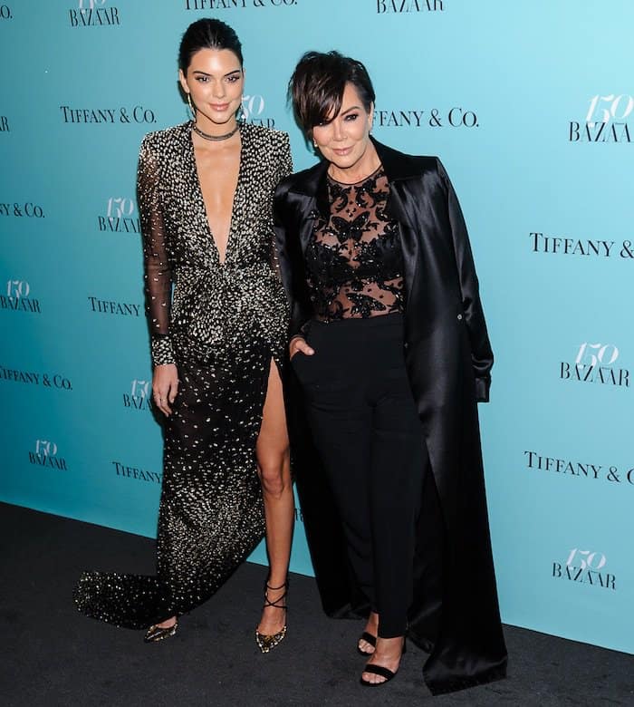 Kendall Jenner walks the black carpet with her mother Kris Jenner at the Harper's Bazaar 150th Anniversary Party in New York City on April 19, 2017
