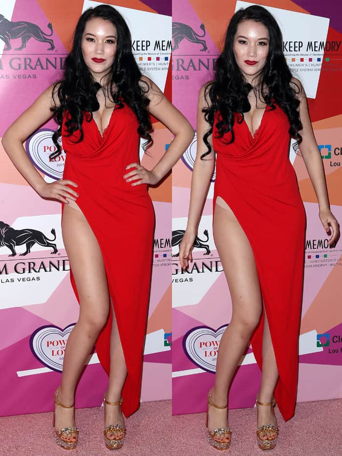 Manika Ward stunned in a daring red gown with a thigh-high slit, but her visible shapewear turned the ensemble into an accidental wardrobe malfunction at the Power of Love Gala