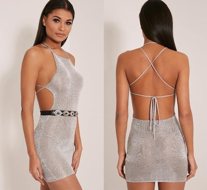 PrettyLittleThing Charlay Gold metallic knit dress in silver
