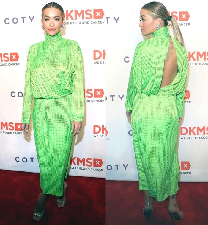 Rita Ora wearing a hard-to-pull-off dress is from Emilio Pucci's Fall 2017 Collection