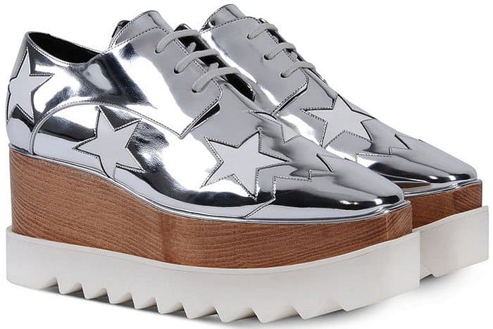 Stella McCartney "Elyse" Star-Cutout Platform Oxford Creepers in Indium/ White