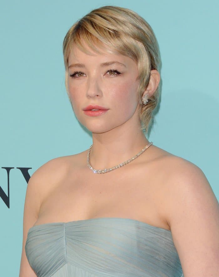 Haley Bennett radiated timeless charm with her soft glam makeup, pixie haircut, and $700,000 worth of Tiffany & Co. diamonds at the Blue Book Gala