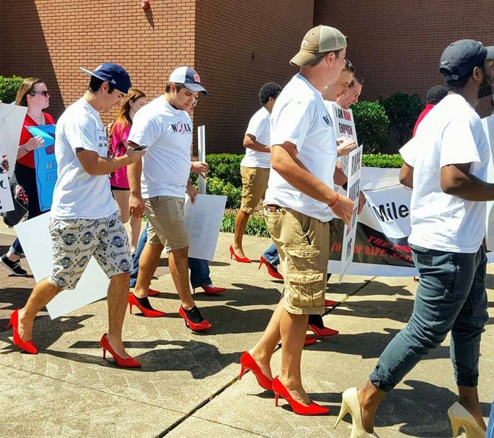 Students and faculty members of Lamar University march a mile together to support the cause