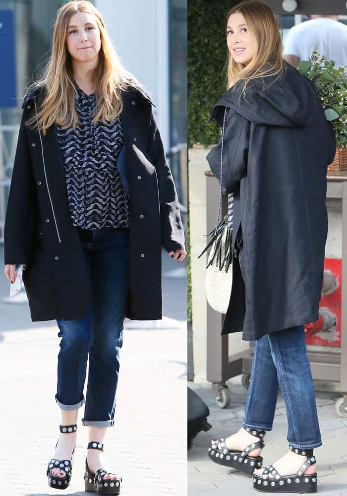 Mom-to-be Whitney Port fends off the cold in a long black hooded jacket