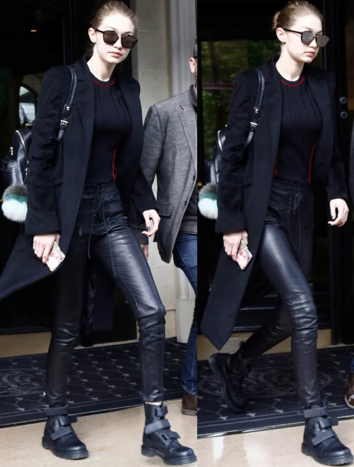 Sporting an all-black outfit, Gigi Hadid emerged from her hotel in Paris, exuding an air of effortless cool