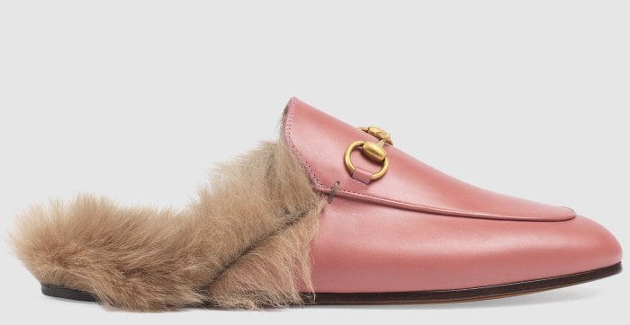 Gucci “Princetown” Slippers in Pink Rose Leather