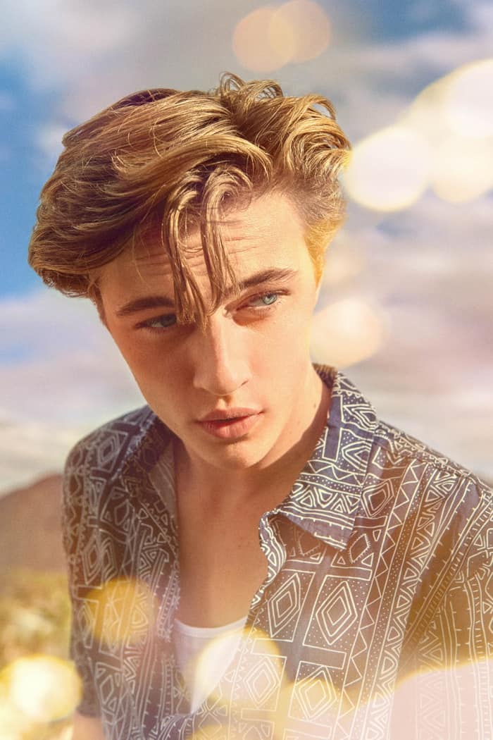 Lucky Blue Smith has bright blue eyes that are often described as "piercing" or "hypnotic"