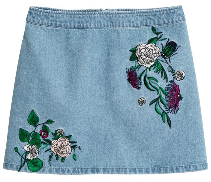 H&M Loves Coachella Embroidered Denim Skirt