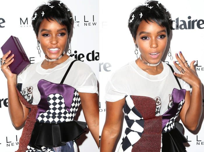 Janelle Monae adorned the look with an Edie Parker 'Jean' clutch, drop earrings, and a choker