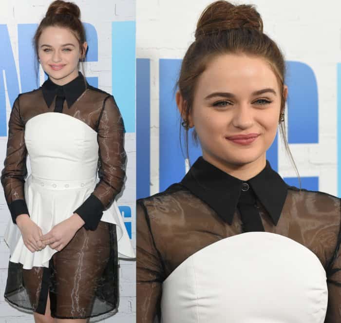 Joey King wearing a black and white 16Arlington dress and black pumps at the "Going in Style" New York premiere