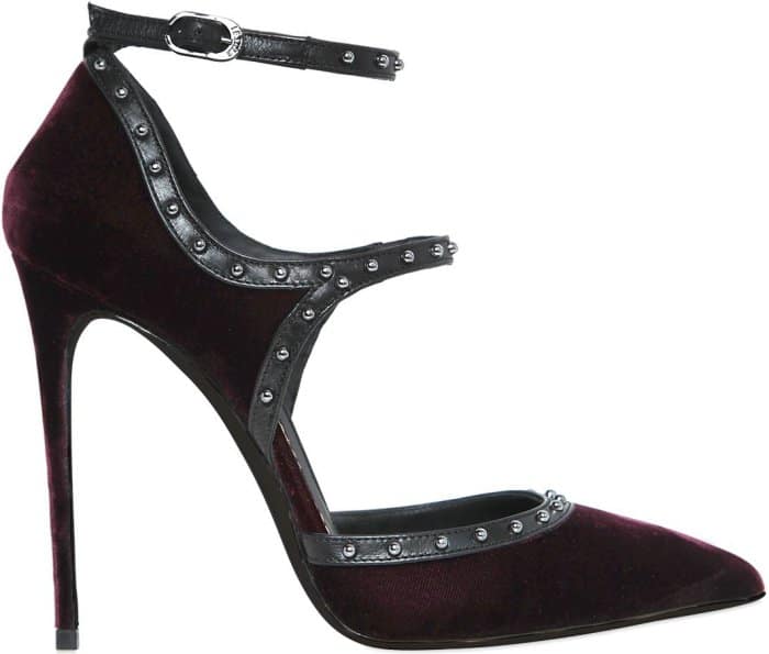 Le Silla Studded Leather and Velvet Pumps in Bordeaux