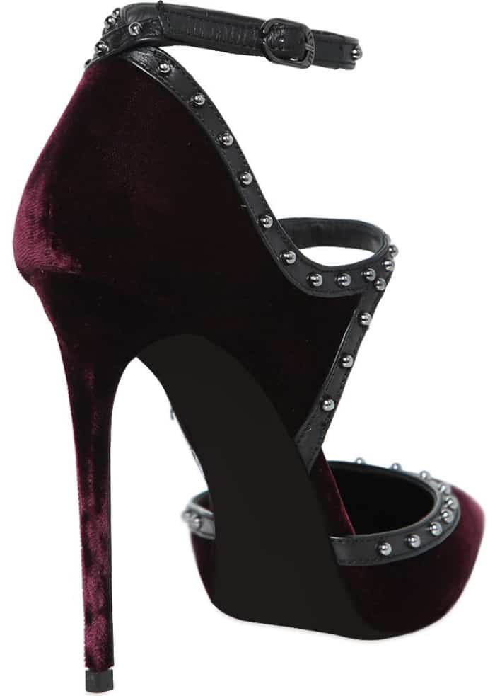 Le Silla Studded Leather and Velvet Pumps in Bordeaux