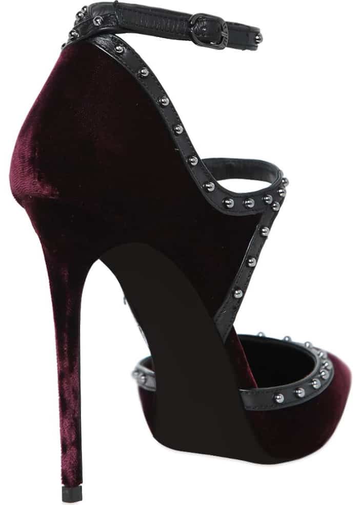 Le Silla Studded Leather and Velvet Pumps in Bordeaux