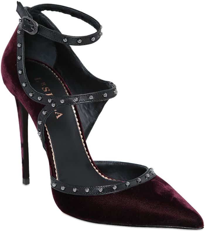 Le Silla Studded Leather and Velvet Pumps in Bordeaux