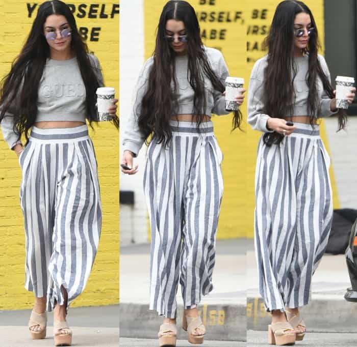 Vanessa Hudgens shielded her eyes behind a stylish pair of sunglasses and allowed her long dark hair to cascade down her shoulders in loose waves