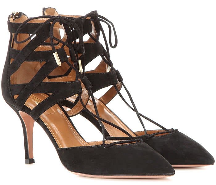 Aquazzura Belgravia 75mm lace-up pumps in black suede