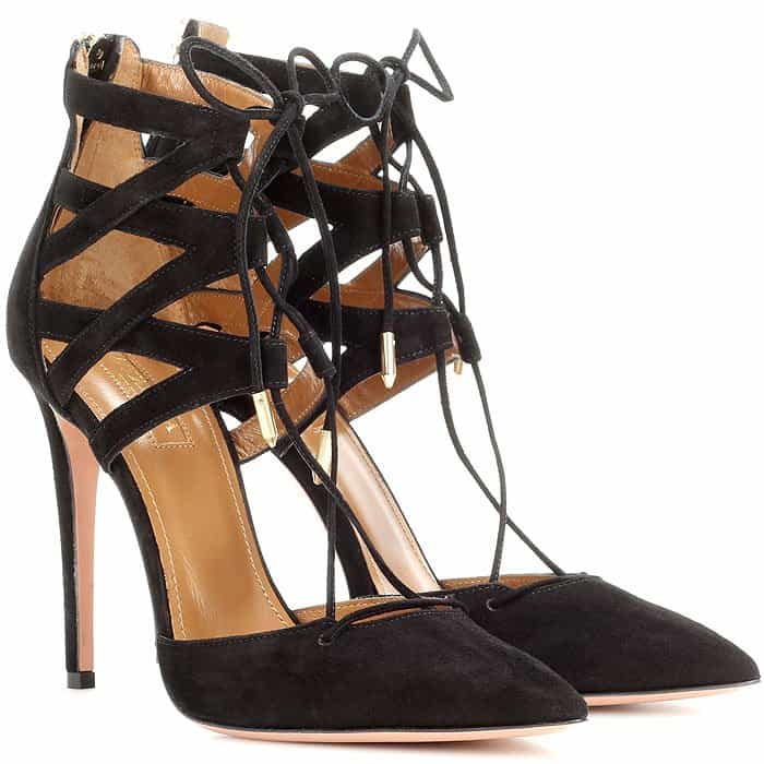 Aquazzura Belgravia 105mm lace-up pumps in black suede