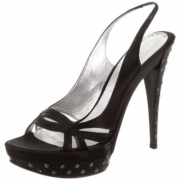 Casadei Swarovski-Accented Black Satin Slingback Platform Sandals