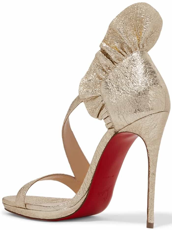 Christian Louboutin Colankle 120 ruffled metallic cracked-leather sandals