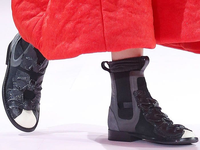 The Comme des Garçons triple-bow boots as sent down the Comme des Garçons fall 2017 runway.