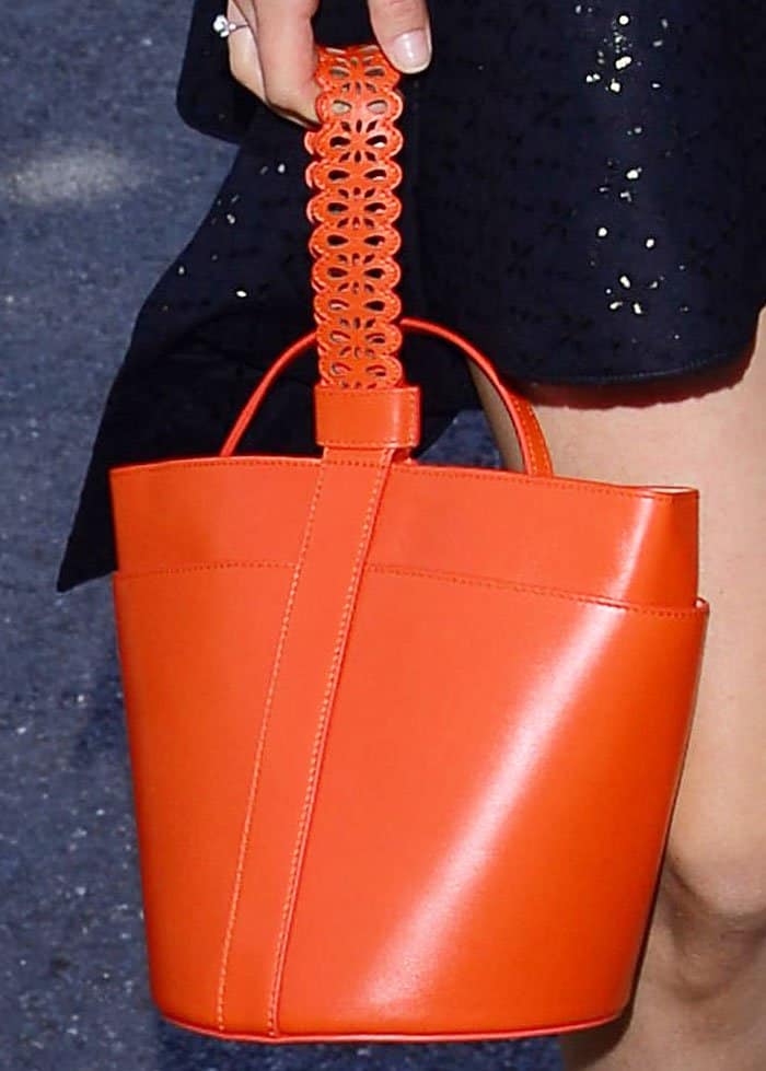 Doutzen Kroes lugs a bucket bag from Azzedine Alaïa