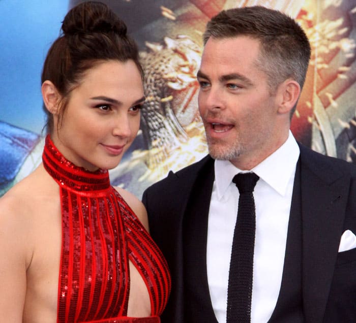 The actress and her co-star Chris Pine pose for the cameras