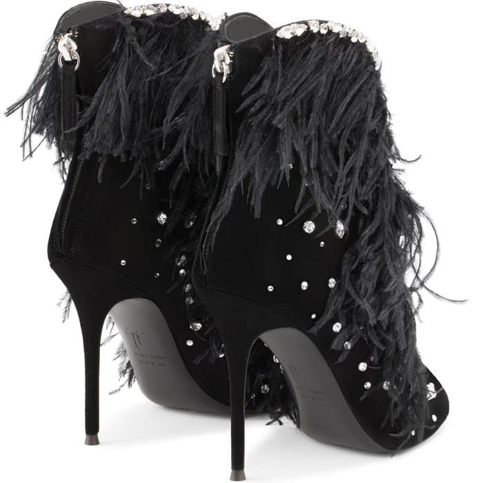 Black Suede Giuseppe Zanotti 'Charleston' Boots With Feathers