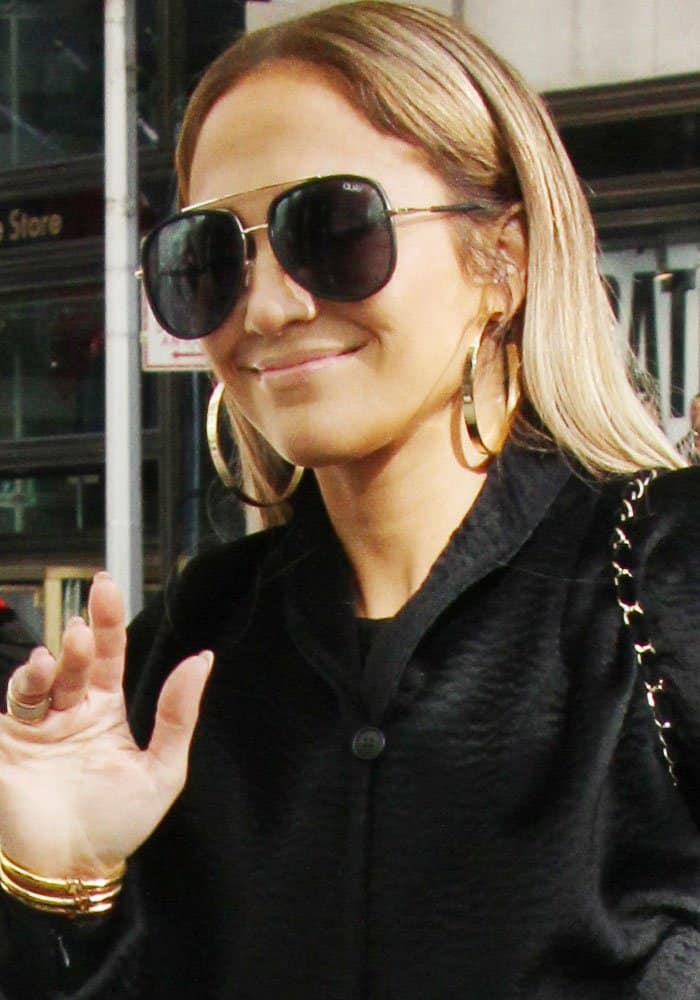 Jennifer Lopez spotted wearing oversized sunglasses and hoop earrings while promoting 'World of Dance' in New York