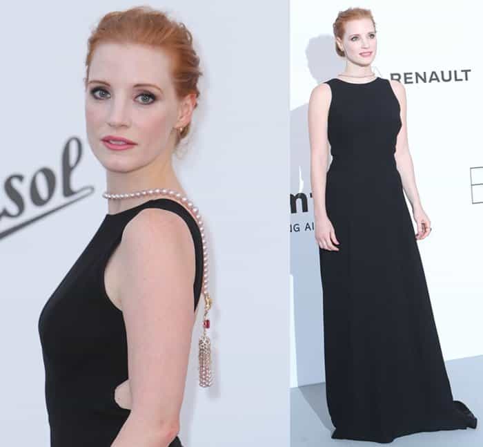 Jessica Chastain at the 24th annual amfAR fundraiser during the Cannes Film Festival at the Hotel Eden Roc in France